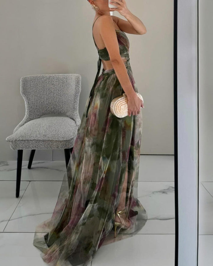 Giselle - Un vestido largo y cautivador con estampado floral