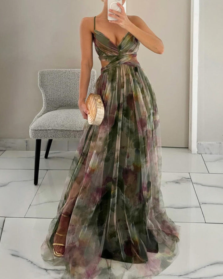 Giselle - Un vestido largo y cautivador con estampado floral