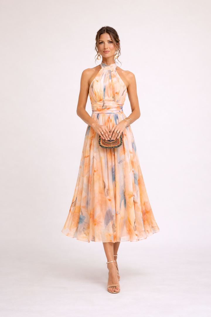 CAMILLE - Vestido halter en tonos acuarela