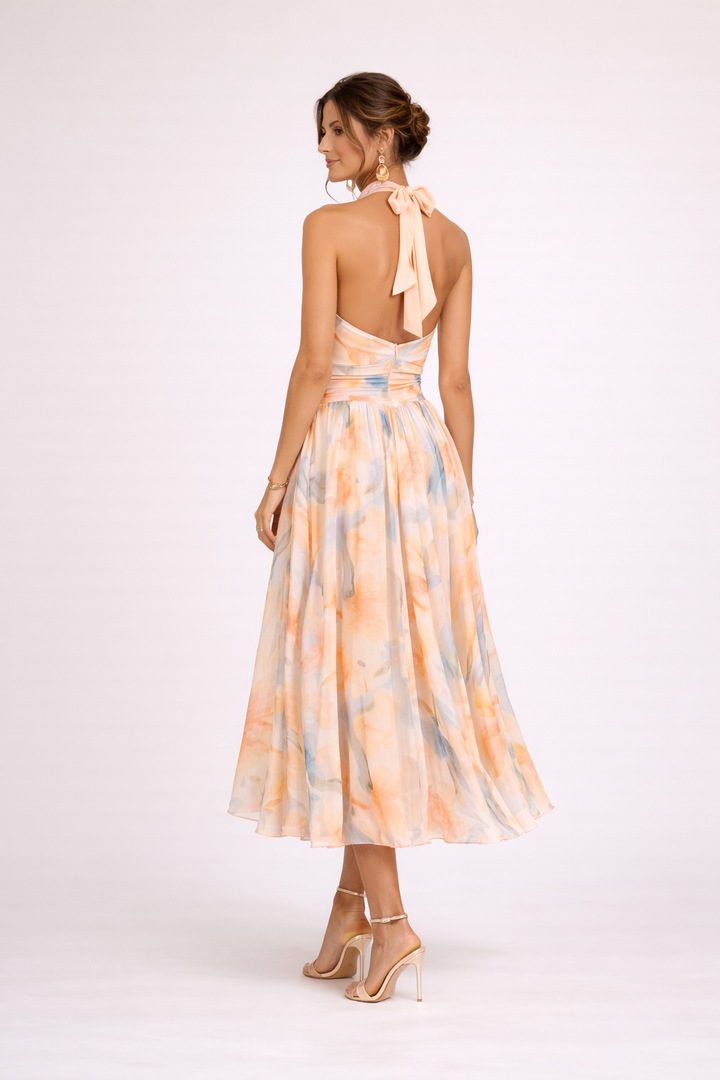 CAMILLE - Vestido halter en tonos acuarela