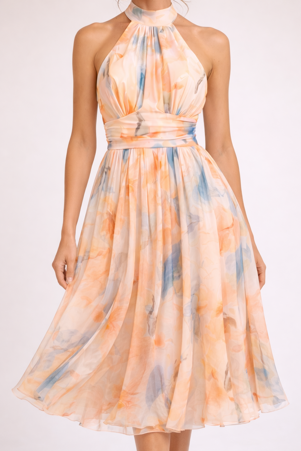 CAMILLE - Vestido halter en tonos acuarela