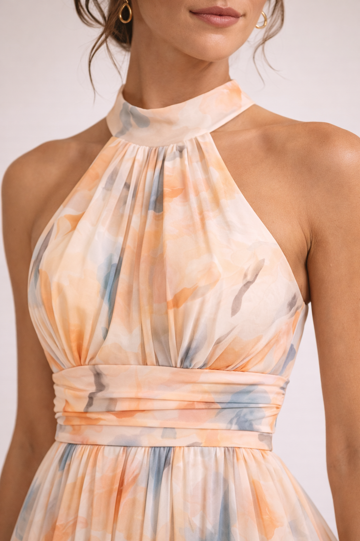 CAMILLE - Vestido halter en tonos acuarela