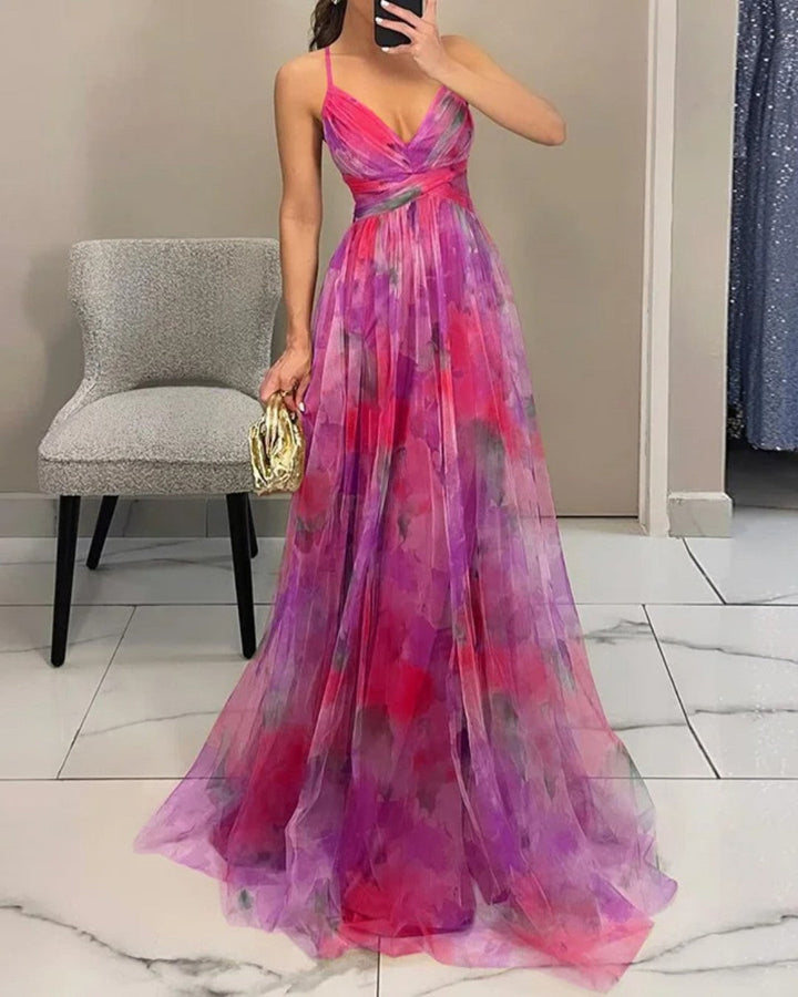 Giselle - Un vestido largo y cautivador con estampado floral