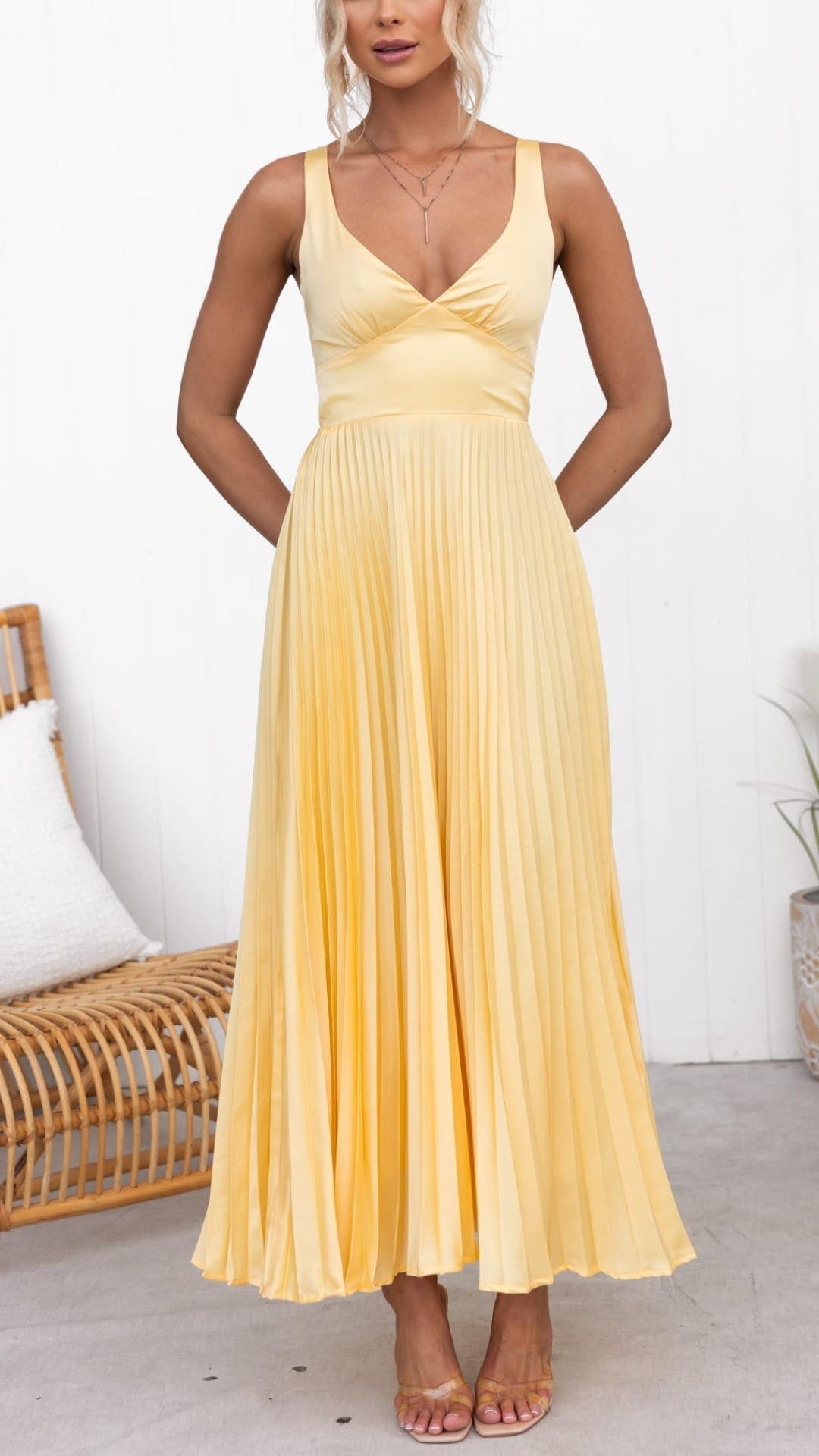 Aby - Elegante vestido largo plisado