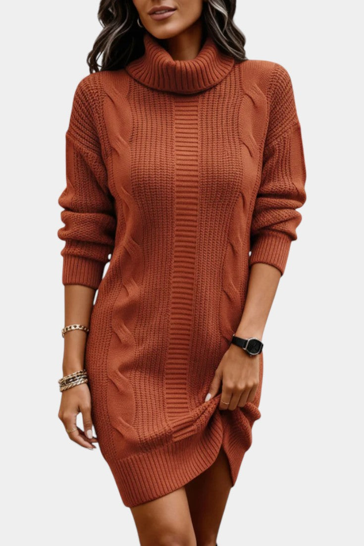 Taciana | Vestido de punto liso con cuello alto