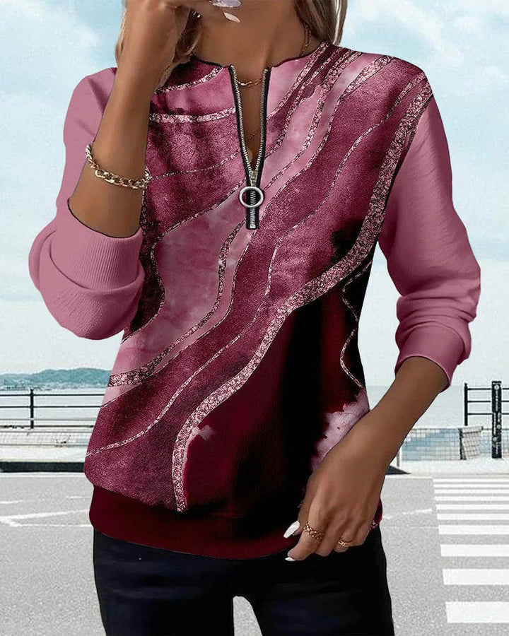 Elena | Sudadera con cremallera media y estampado vintage